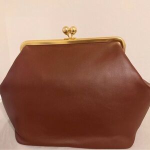 Coach Kisslock Frame Bag, Large, Dark Brown w/ Detachable Strap NEW